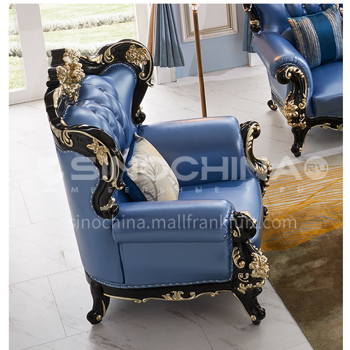 Yrm S6034 European Style Living Room, European Leather Sofa Blue